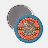 Aimant Badlands National Park Buffalo Retro Compass (Recto/Verso)