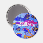 Aimant Baignade en chat avec poisson (Recto/Verso)