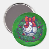 Aimant Bal de soccer blanc et bleu sur vert (Recto/Verso)