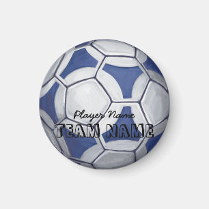 Aimant Bal de soccer bleu et blanc Nom et numéro