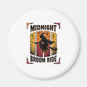 Aimant Balai de minuit Vintage Sorcière Halloween Graphiq