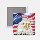 Aimant Bald Eagle devant le drapeau américain Art patriot (Recto/Verso)