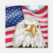 Aimant Bald Eagle devant le drapeau américain Art patriot (Devant)