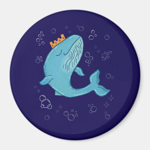 Aimant Baleine Roi avec Couronne Art Populaire Océaniqu