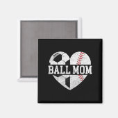 Aimant Ball Maman Coeur Amusant Baseball Soccer Maman (Recto/Verso)