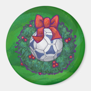 Aimant Balle de football festive blanche et bleue sur fon