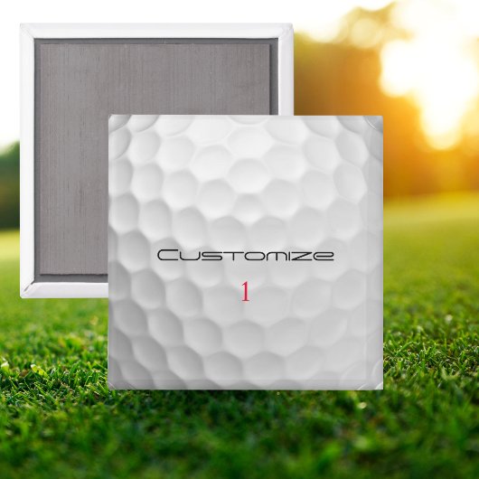 Aimant Balle de golf blanche texturée avec nom et numéro