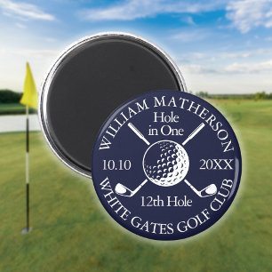 Aimant Balle de golf et clubs bleu marine pour un trou en
