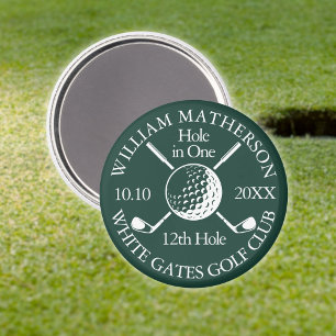 Aimant Balle de golf et clubs Emerald Green trou en un
