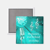 Aimant Balle Disco turquoise et micro rétro 21e anniversa (Recto/Verso)