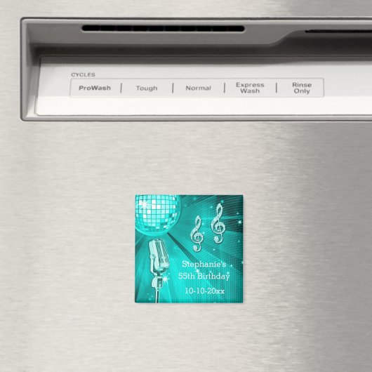 Aimant Balle Disco turquoise et micro rétro 55e anniversa (In Situ (Lave-vaisselle))