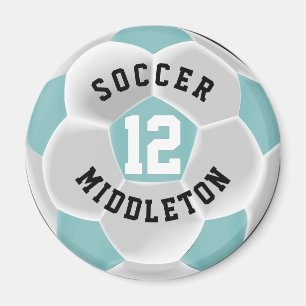 Aimant Balle sportive de football turquoise et blanc