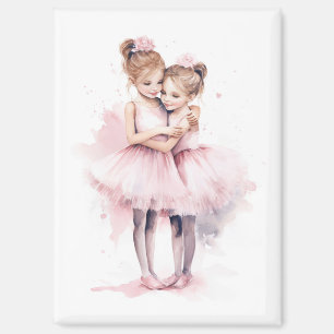 Aimant Ballerina Soeurs Embrasser la Danse Tutu Rose Hug