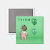 Aimant Ballons Bébés afro-américains - C'est une fille (Recto/Verso)