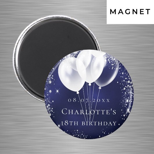 Aimant Ballons bleu marine argent pour anniversaire