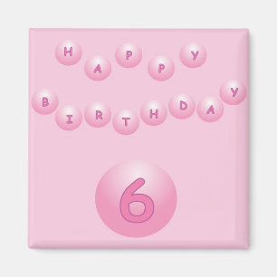 Aimant Ballons d'anniversaire rose heureux âge 6