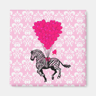 Aimant Ballons de coeur rose et zèbre vintage