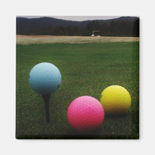 Aimant Ballons de golf JAUNE, ROSE ET BLEU