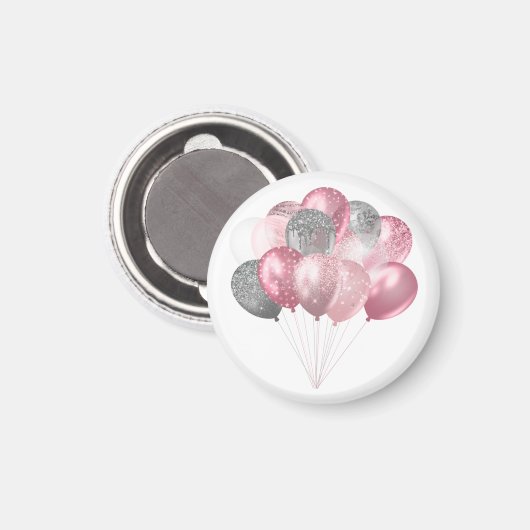 Aimant Ballons de parties scintillant rose et argent (Recto/Verso)