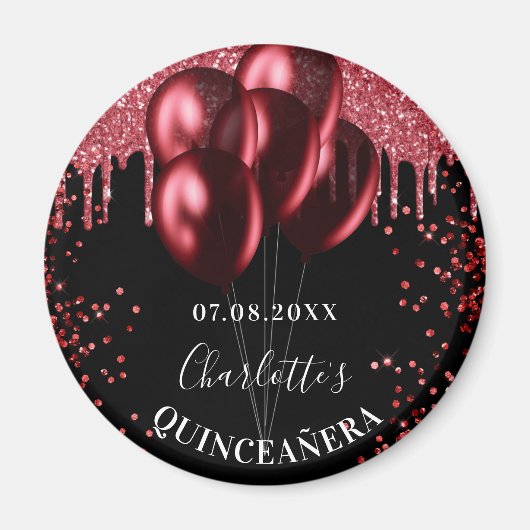 Aimant Ballons de Quinceanera noirs rouges pailletés (Devant)
