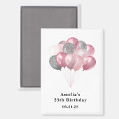 Aimant Ballons Pailletés Rose et Argent Save the Date (Recto/Verso)
