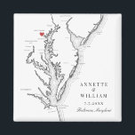 Aimant Baltimore Maryland Élégant Mariage noir blanc<br><div class="desc">Commémorez votre mariage Baltimore avec nos magnets de gardiens, avec un charmant thème de carte de la baie de Chesapeake. Parfait pour les lieux chéris tels que le Grand Baltimore, le Belvedere, le Walters Art Museum, le Baltimore Museum of Industry et le Engineer's Club, ces faveurs de mariage aimant ajoutent...</div>