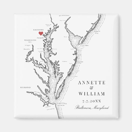 Aimant Baltimore Maryland Élégant Mariage noir blanc (Devant)