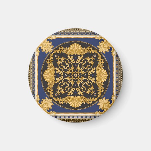 Aimant Bandana Print : Black Blue Gold. (Devant)