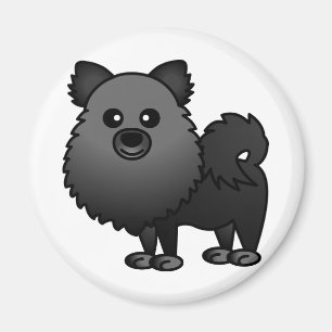 Aimant Bande dessinée mignonne de Pomeranian - noir