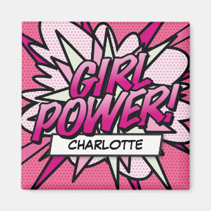 Aimant Bande dessinée rose GIRL POWER personnalisée