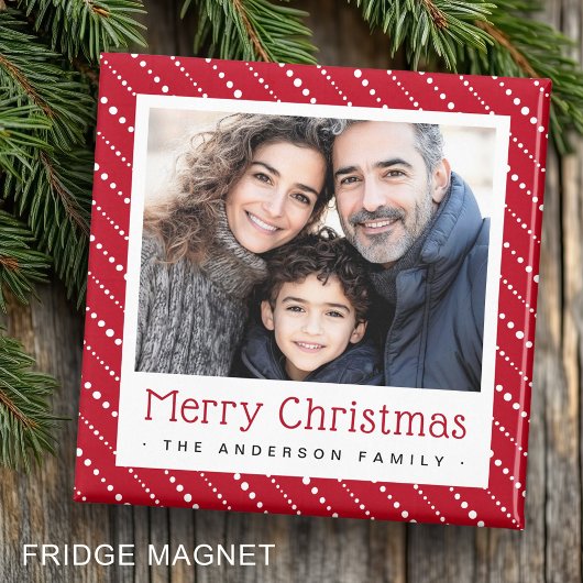 Aimant Bandes mignonnes pointillées joyeux photo rouge de