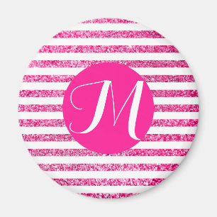 Aimant Bandes roses chaudes avec monogramme personnalisab