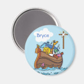 Aimant Baptême personnalisable de bébé Arche de Noé, garç (Recto/Verso)