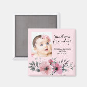 Aimant BAPTISM MERCI rose floral photo élégant (Recto/Verso)