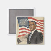 Aimant Barack Obama devant le drapeau américain et le Cap (Recto/Verso)