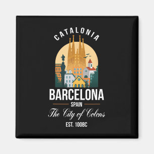 Aimant Barcelona Espagne Skyline Souvenirs Famille Vacanc