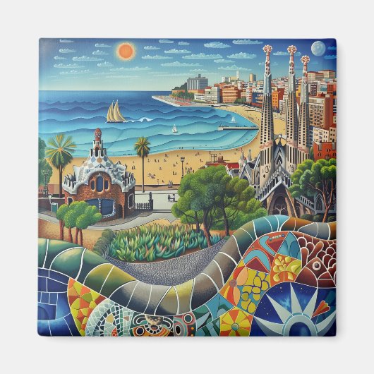 Aimant Barcelona, Park Guell, Sagrada Familia, Imán, Souv (Devant)