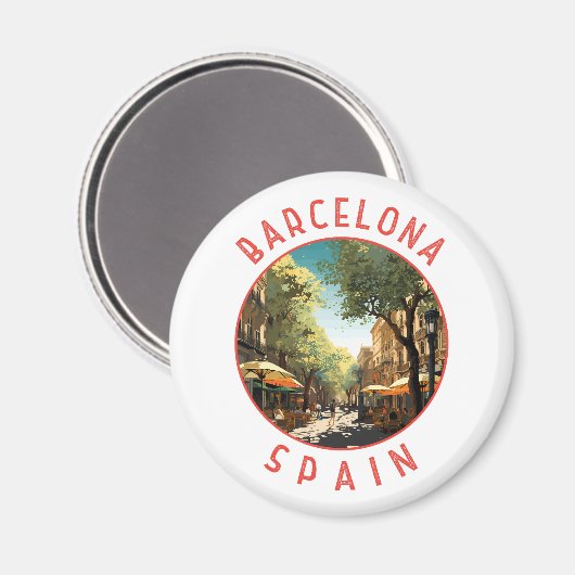 Aimant Barcelone Espagne La Rambla Retro Cercle désorgani (Recto/Verso)