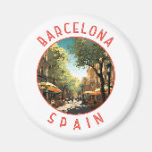 Aimant Barcelone Espagne La Rambla Retro Cercle désorgani (Devant)