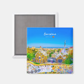 Aimant Barcelone, Espagne - Parc Guell Mosaïque Gaudi (Recto/Verso)