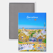 Aimant Barcelone, Espagne - Parc Guell Mosaïque Plate (Recto/Verso)