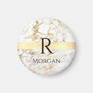 Aimant Barre en Or Marbre Blanc & Or, Monogramme Personna