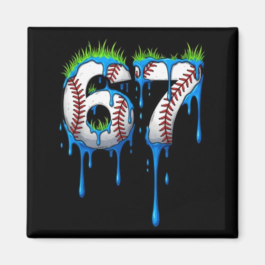 Aimant Baseball 67 Six Seven Funny Gen Alpha Meme Blue Dr (Devant)