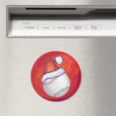 Aimant Baseball avec Santa Hat sur Rouge (In Situ (Lave-vaisselle))