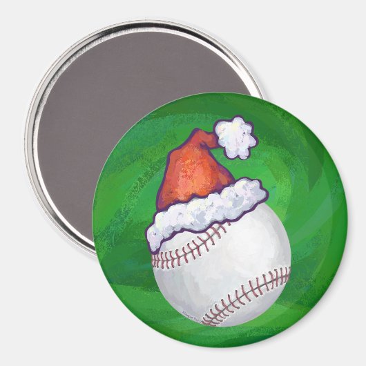Aimant Baseball dans le chapeau de Santa sur fond vert (Recto/Verso)