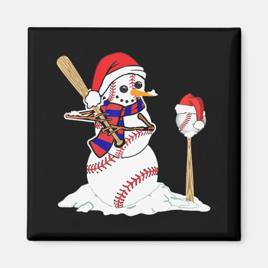 Aimant Baseball Noël Snowman Jouer Baseball (Devant)