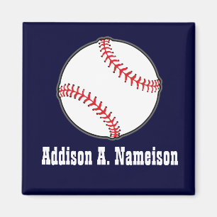 Aimant Baseball sur Navy Blue Name Sports Room Boys