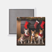 Aimant Basenji au coin du feu de Noël (Recto/Verso)