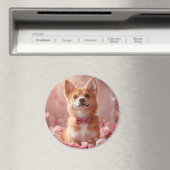 Aimant Basenji avec des roses - Saint-Valentin (In Situ (Lave-vaisselle))
