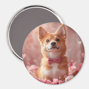 Aimant Basenji avec des roses - Saint-Valentin